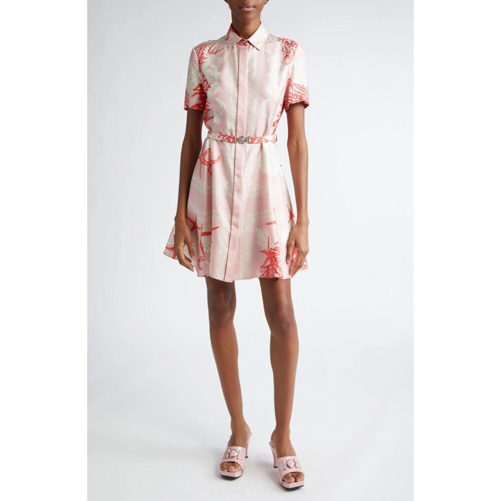 $2675 Versace Women's Barocco Sea Print Silk Mini Shirt Dress Size 42 / US 6